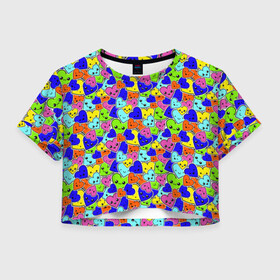 Женская футболка Crop-top 3D с принтом Сердечки в Новосибирске, 100% полиэстер | круглая горловина, длина футболки до линии талии, рукава с отворотами | emoji | emoticons | likee | smile | знак | колобок | позитив | рожица | символ | смайл | смайлики | улыбка | эмодзи