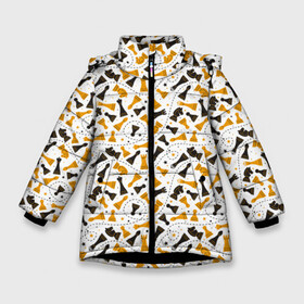 Зимняя куртка для девочек 3D с принтом Шахматные Фигуры в Новосибирске, ткань верха — 100% полиэстер; подклад — 100% полиэстер, утеплитель — 100% полиэстер. | длина ниже бедра, удлиненная спинка, воротник стойка и отстегивающийся капюшон. Есть боковые карманы с листочкой на кнопках, утяжки по низу изделия и внутренний карман на молнии. 

Предусмотрены светоотражающий принт на спинке, радужный светоотражающий элемент на пуллере молнии и на резинке для утяжки. | Тематика изображения на принте: chess | игра | король | ладья | математика | пешка | ферзь | чёрно белые | шах и мат | шахматист | шахматная доска | шахматные фигуры | шахматы