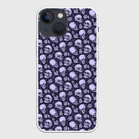 Чехол для iPhone 13 mini с принтом Черепа в Новосибирске,  |  | background | bones | flowers | pattern | roses | skulls | кости | паттерн | розы | фон | цветы | черепа