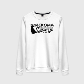 Женский свитшот хлопок с принтом Волейбольный клуб Некома в Новосибирске, 100% хлопок | прямой крой, круглый вырез, на манжетах и по низу широкая трикотажная резинка  | anime | haikyu | haikyuu | manga | nekoma high | аниме | волейбол | волейбольный клуб | кот | коты | кошка | кошки | красная | красный | лого | логотип | манга | надпись | старшая некома | старшая школа | хаику | хаикую