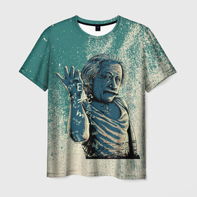 Мужская футболка 3D с принтом Эйнштейн  в Новосибирске, 100% полиэфир | прямой крой, круглый вырез горловины, длина до линии бедер | Тематика изображения на принте: альберт | арт | графика | ученый | физика | формулы | эйнштейн
