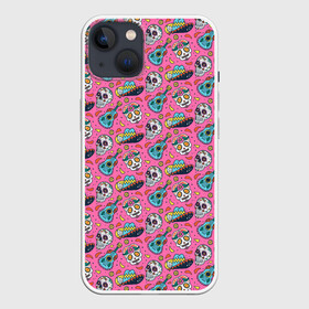 Чехол для iPhone 13 с принтом День мертвых в Новосибирске,  |  | background | bones | day of the dead | flowers | guitar | hat | holiday | pattern | skulls | tattoos | гитара | день мертвых | кости | паттерн | праздник | татуировки | фон | цветы | черепа | шляпа