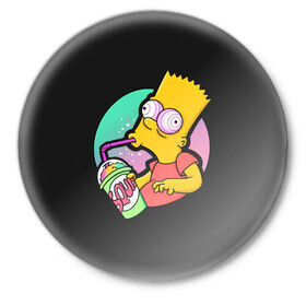 Значок с принтом Барт с содой в Новосибирске,  металл | круглая форма, металлическая застежка в виде булавки | bart | simpsons | the simpson | барт | мульт | мультфильм | симпсоны