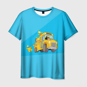 Мужская футболка 3D с принтом Автобус в Неверленд в Новосибирске, 100% полиэфир | прямой крой, круглый вырез горловины, длина до линии бедер | Тематика изображения на принте: bart | gomer | liza | simpsons | the simpson | барт | гомер | лиза | мульт | мультфильм | симпсоны