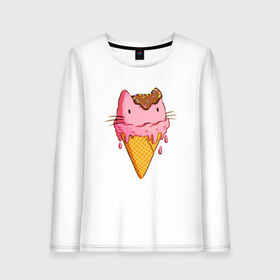 Женский лонгслив хлопок с принтом Cat Ice Cream в Новосибирске, 100% хлопок |  | animal | cat | cute | ice cream | kitty | meow | друг | еда | животные | киска | кися | китти | кот | котенок | котик | котэ | кошечка | кошка | мороженое | мур | мяу | питомец