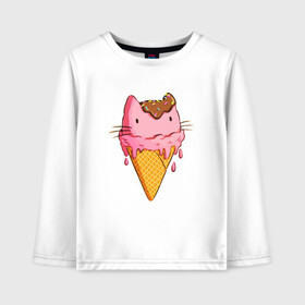 Детский лонгслив хлопок с принтом Cat Ice Cream в Новосибирске, 100% хлопок | круглый вырез горловины, полуприлегающий силуэт, длина до линии бедер | animal | cat | cute | ice cream | kitty | meow | друг | еда | животные | киска | кися | китти | кот | котенок | котик | котэ | кошечка | кошка | мороженое | мур | мяу | питомец