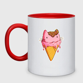 Кружка двухцветная с принтом Cat Ice Cream в Новосибирске, керамика | объем — 330 мл, диаметр — 80 мм. Цветная ручка и кайма сверху, в некоторых цветах — вся внутренняя часть | Тематика изображения на принте: animal | cat | cute | ice cream | kitty | meow | друг | еда | животные | киска | кися | китти | кот | котенок | котик | котэ | кошечка | кошка | мороженое | мур | мяу | питомец