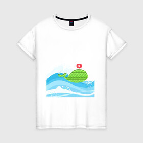 Женская футболка хлопок с принтом Simple Dimple / Pop it  в Новосибирске, 100% хлопок | прямой крой, круглый вырез горловины, длина до линии бедер, слегка спущенное плечо | pop it | simple dimple | волны | кит | кит на море | лайк | море | небо | попит | рыбка | сердечко | симпл димпл | тренды | шторм