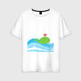 Женская футболка хлопок Oversize с принтом Simple Dimple / Pop it  в Новосибирске, 100% хлопок | свободный крой, круглый ворот, спущенный рукав, длина до линии бедер
 | pop it | simple dimple | волны | кит | кит на море | лайк | море | небо | попит | рыбка | сердечко | симпл димпл | тренды | шторм