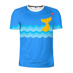 Мужская футболка 3D спортивная с принтом Pop it Simple Dimple в Новосибирске, 100% полиэстер с улучшенными характеристиками | приталенный силуэт, круглая горловина, широкие плечи, сужается к линии бедра | pop it | simple dimple | волны | кит | лайк | море | морские животные | морские обитатели | попит | рыбка | рыбы | сердечко | симпл димпл | тренды | шторм
