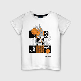 Детская футболка хлопок с принтом Turn up в Новосибирске, 100% хлопок | круглый вырез горловины, полуприлегающий силуэт, длина до линии бедер | bugs bunny | bunny | looney tunes | sj2 | space jam | tune squad | vdkarsvet | бакс банни | космический джем | кролик | луни тюнс | тюн сквад