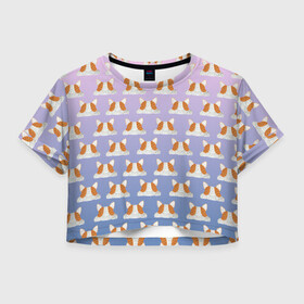Женская футболка Crop-top 3D с принтом Pop it Корги Поп-ит корги в Новосибирске, 100% полиэстер | круглая горловина, длина футболки до линии талии, рукава с отворотами | pop it | корги | поп ит | симпл димпл