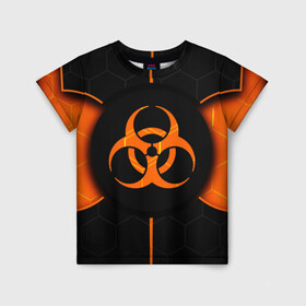 Детская футболка 3D с принтом ХИМИЧЕСКАЯ ОПАСНОСТЬ 3D в Новосибирске, 100% гипоаллергенный полиэфир | прямой крой, круглый вырез горловины, длина до линии бедер, чуть спущенное плечо, ткань немного тянется | Тематика изображения на принте: вредные | знак | опасность | соты | текстура | химия