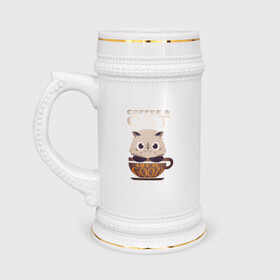 Кружка пивная с принтом Кофе и Кот в Новосибирске,  керамика (Материал выдерживает высокую температуру, стоит избегать резкого перепада температур) |  объем 630 мл | Тематика изображения на принте: animal | cat | coffee | cute | kitty | life | meow | друг | животные | киска | кися | китти | кот | котенок | котик | котэ | кофе | кошечка | кошка | мур | мяу | питомец