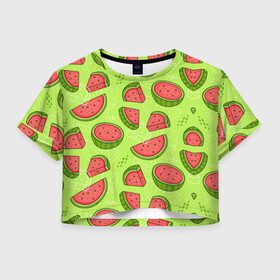 Женская футболка Crop-top 3D с принтом Арбузный фреш в Новосибирске, 100% полиэстер | круглая горловина, длина футболки до линии талии, рукава с отворотами | арбуз | арт | иллюстрация | фреш | ягода