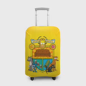Чехол для чемодана 3D с принтом Simpsons nation в Новосибирске, 86% полиэфир, 14% спандекс | двустороннее нанесение принта, прорези для ручек и колес | gomer | simpsons | the simpson | гомер | мульт | мультфильм | симпсоны