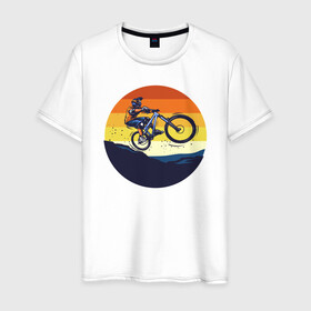 Мужская футболка хлопок с принтом Один против гор в Новосибирске, 100% хлопок | прямой крой, круглый вырез горловины, длина до линии бедер, слегка спущенное плечо. | bmx | rider | велогонки | рампа | экстремальный спорт | экстрим | экстримрайдер