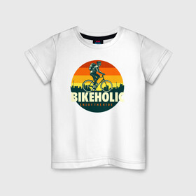 Детская футболка хлопок с принтом Велоголик в Новосибирске, 100% хлопок | круглый вырез горловины, полуприлегающий силуэт, длина до линии бедер | Тематика изображения на принте: bmx | rider | велогонки | рампа | экстремальный спорт | экстрим | экстримрайдер