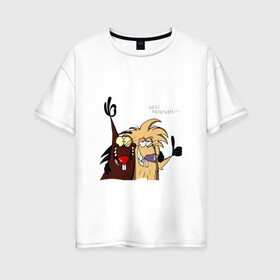 Женская футболка хлопок Oversize с принтом Злюки бобры в Новосибирске, 100% хлопок | свободный крой, круглый ворот, спущенный рукав, длина до линии бедер
 | бобры | друзья | животные | мультфильм | позитив. | шерсть