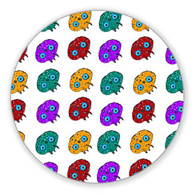 Коврик для мышки круглый с принтом Нашествие инопланетян-ктулху в Новосибирске, резина и полиэстер | круглая форма, изображение наносится на всю лицевую часть | желтый | зеленый | инопланетяне | красный | ктулху | фиолетовый | щупальцы
