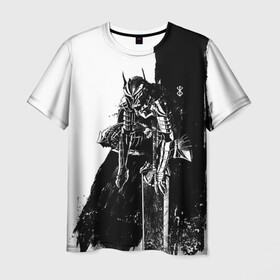 Мужская футболка 3D с принтом Берсерк черно-белый в Новосибирске, 100% полиэфир | прямой крой, круглый вырез горловины, длина до линии бедер | anime | berserk | аниме | берсерк | бесерк | гатс | манга | мультфильм