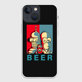 Чехол для iPhone 13 mini с принтом Гомер х Бендер в Новосибирске,  |  | bender | futurama | gomer | simpsons | the simpson | бендер | гомер | мульт | мультфильм | симпсоны | футурама