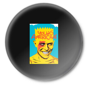 Значок с принтом Bart x Bowie в Новосибирске,  металл | круглая форма, металлическая застежка в виде булавки | bart | simpsons | the simpson | барт | дэвид бови | дэвид боуи | мульт | мультфильм | симпсоны