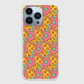 Чехол для iPhone 13 Pro с принтом Пицца и пончики в Новосибирске,  |  | background | cheese | donuts | food | pattern | pizza | sausage | texture | еда | колбаса | паттерн | пицца | пончики | сыр | текстура | фон