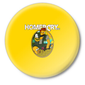 Значок с принтом Homer Cry в Новосибирске,  металл | круглая форма, металлическая застежка в виде булавки | far cry | farcray | gomer | homer | simpsons | the simpson | гомер | мульт | мультфильм | симпсоны | фар край