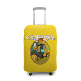 Чехол для чемодана 3D с принтом Homer Cry в Новосибирске, 86% полиэфир, 14% спандекс | двустороннее нанесение принта, прорези для ручек и колес | far cry | farcray | gomer | homer | simpsons | the simpson | гомер | мульт | мультфильм | симпсоны | фар край