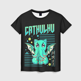 Женская футболка 3D с принтом CatHulhu в Новосибирске, 100% полиэфир ( синтетическое хлопкоподобное полотно) | прямой крой, круглый вырез горловины, длина до линии бедер | ancient | azathoth | call | cat | cthulhu | dagon | good | howard | hydra | lovecraft | luck | nyarlathotep | of | phillips | the | unknown | yog sothoth | азатот | гидра | говард | дагон | древний | зов | йог сотот | кот | кошка | ктулху | лавкрафт | нев