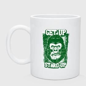 Кружка керамическая с принтом Get Up - Stand Up в Новосибирске, керамика | объем — 330 мл, диаметр — 80 мм. Принт наносится на бока кружки, можно сделать два разных изображения | Тематика изображения на принте: bob marley | get up | get up stand up | gorilla | stand up | боб марли | вставай | горилла | обезьяна