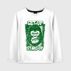 Детский лонгслив хлопок с принтом Get Up - Stand Up в Новосибирске, 100% хлопок | круглый вырез горловины, полуприлегающий силуэт, длина до линии бедер | bob marley | get up | get up stand up | gorilla | stand up | боб марли | вставай | горилла | обезьяна