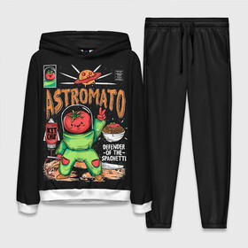 Женский костюм 3D (с толстовкой) с принтом Astromato в Новосибирске,  |  | alive | astronaut | defender | food | galaxy | ketchup | monster | moon | pizza | planet | space | spaghetti | tomato | vegetable | астронавт | галактика | еда | живая | живой | защитник | кетчуп | космос | луна | монстр | овощ | пицца | планета | помидор