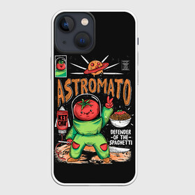 Чехол для iPhone 13 mini с принтом Astromato в Новосибирске,  |  | alive | astronaut | defender | food | galaxy | ketchup | monster | moon | pizza | planet | space | spaghetti | tomato | vegetable | астронавт | галактика | еда | живая | живой | защитник | кетчуп | космос | луна | монстр | овощ | пицца | планета | помидор