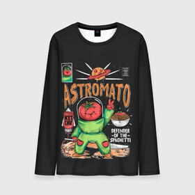 Мужской лонгслив 3D с принтом Astromato в Новосибирске, 100% полиэстер | длинные рукава, круглый вырез горловины, полуприлегающий силуэт | alive | astronaut | defender | food | galaxy | ketchup | monster | moon | pizza | planet | space | spaghetti | tomato | vegetable | астронавт | галактика | еда | живая | живой | защитник | кетчуп | космос | луна | монстр | овощ | пицца | планета | помидор