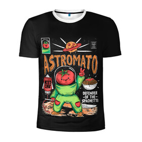 Мужская футболка 3D спортивная с принтом Astromato в Новосибирске, 100% полиэстер с улучшенными характеристиками | приталенный силуэт, круглая горловина, широкие плечи, сужается к линии бедра | alive | astronaut | defender | food | galaxy | ketchup | monster | moon | pizza | planet | space | spaghetti | tomato | vegetable | астронавт | галактика | еда | живая | живой | защитник | кетчуп | космос | луна | монстр | овощ | пицца | планета | помидор