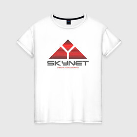 Женская футболка хлопок с принтом Skynet в Новосибирске, 100% хлопок | прямой крой, круглый вырез горловины, длина до линии бедер, слегка спущенное плечо | cyberdyne systems corporation | logo skynet | sarah j. connor | skynet | terminator | высокие технологии | кибердайн технологии | классика | лого skynet | логотип скайнет | ностальгия | ретро | сара коннор | скайнет | судный день | т 1000
