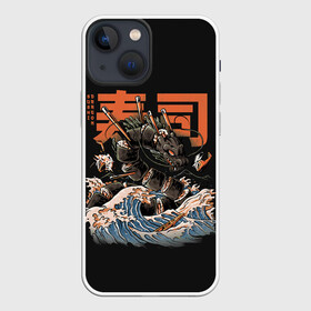 Чехол для iPhone 13 mini с принтом Sushi Dragon в Новосибирске,  |  | breathing | chinese | dragonblack | fire | helicopter | japan | marine | monster | ocean | reptile | sea | sticks | sushi | water | waves | вертолет | вода | волны | дракон | китайский | монстр | море | морской | огнедышащий | океан | палочки