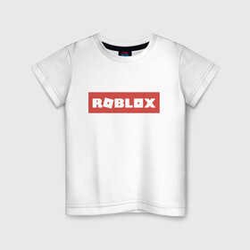 Детская футболка хлопок с принтом Roblox в Новосибирске, 100% хлопок | круглый вырез горловины, полуприлегающий силуэт, длина до линии бедер | game | gamer | logo | minecraft | roblox | simulator | игра | конструктор | лого | симулятор | строительство | фигура