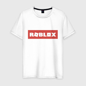 Мужская футболка хлопок с принтом Roblox в Новосибирске, 100% хлопок | прямой крой, круглый вырез горловины, длина до линии бедер, слегка спущенное плечо. | game | gamer | logo | minecraft | roblox | simulator | игра | конструктор | лого | симулятор | строительство | фигура