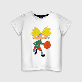 Детская футболка хлопок с принтом Эй, Арнольд в Новосибирске, 100% хлопок | круглый вырез горловины, полуприлегающий силуэт, длина до линии бедер | heyarnold | аронльдсмячом | эйарнольд | эйарнольдпропустидаму