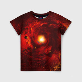 Детская футболка 3D с принтом КОСМИЧЕСКИЙ ВИХРЬ в Новосибирске, 100% гипоаллергенный полиэфир | прямой крой, круглый вырез горловины, длина до линии бедер, чуть спущенное плечо, ткань немного тянется | вселенная | галактика | звёзды | земля | космос | лучи | планеты | сияние | солнце