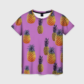 Женская футболка 3D с принтом Ананасы в Новосибирске, 100% полиэфир ( синтетическое хлопкоподобное полотно) | прямой крой, круглый вырез горловины, длина до линии бедер | ананас | жара | желтый | красный | летний принт | летняя | лето | минимализм | фрукты | футболка в полоску