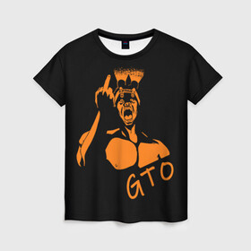 Женская футболка 3D с принтом GTO V1 3D в Новосибирске, 100% полиэфир ( синтетическое хлопкоподобное полотно) | прямой крой, круглый вырез горловины, длина до линии бедер | белый | лицо | онидзука | силуэт | средний палец | фонарик