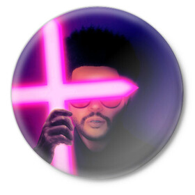 Значок с принтом The Weeknd - Blinding Lights в Новосибирске,  металл | круглая форма, металлическая застежка в виде булавки | blinding lights | music | pop | star boy | the weekend | the weeknd | музыка | уикенд