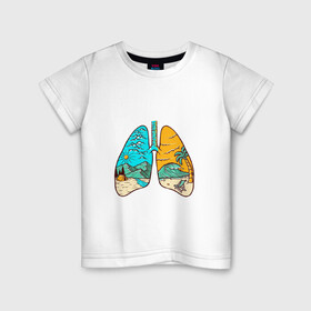 Детская футболка хлопок с принтом Travel lungs в Новосибирске, 100% хлопок | круглый вырез горловины, полуприлегающий силуэт, длина до линии бедер | горы | жизнь путешественника | легкие | море | путешествие