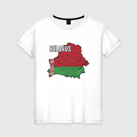 Женская футболка хлопок с принтом Belarus Map в Новосибирске, 100% хлопок | прямой крой, круглый вырез горловины, длина до линии бедер, слегка спущенное плечо | Тематика изображения на принте: belarus | ussr | беларусь | белорус | белоруссия | лукашенко | минск | ссср | страна | турист | флаг