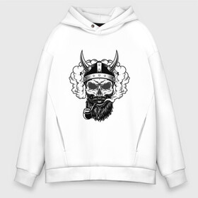 Мужское худи Oversize хлопок с принтом viking skull в Новосибирске, френч-терри — 70% хлопок, 30% полиэстер. Мягкий теплый начес внутри —100% хлопок | боковые карманы, эластичные манжеты и нижняя кромка, капюшон на магнитной кнопке | Тематика изображения на принте: викинг | воин | череп | шлем