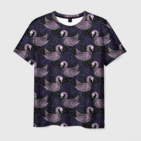 Мужская футболка 3D с принтом Лебеди из бисера в Новосибирске, 100% полиэфир | прямой крой, круглый вырез горловины, длина до линии бедер | Тематика изображения на принте: абстракция | лебеди | лебедь | паттерн | птица | текстуры | узоры | утки